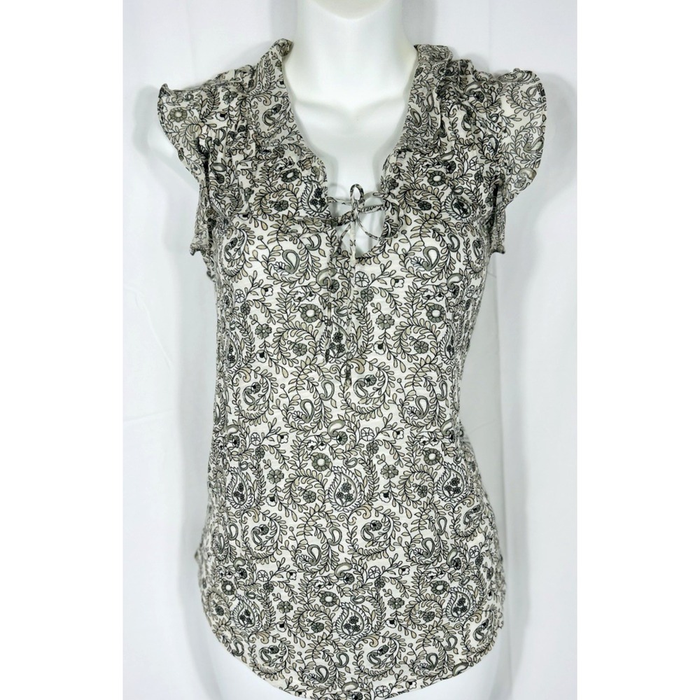 Lucky Brand Boho Paisley Floral Top‎ Y2K Green Brown Forest Fairy Grunge Size S